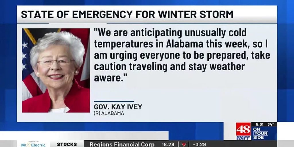 Alabama declares emergency for 25 counties before winter storm