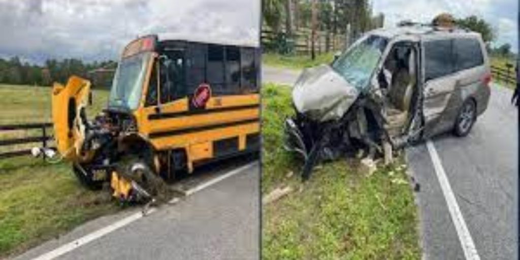 Four Students Hospitalized Following a Horrific Collision of Florida School Bus and Minivan