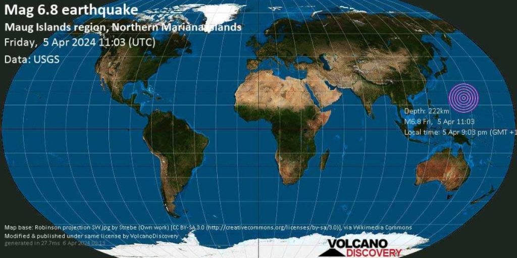 6.8 magnitude earthquake detected near Mariana Islands; no tsunami warning issued