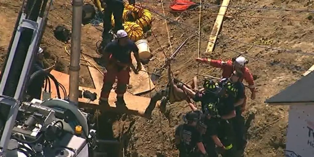 Construction worker saved from 20-foot trench fall in 'Impressive team effort'