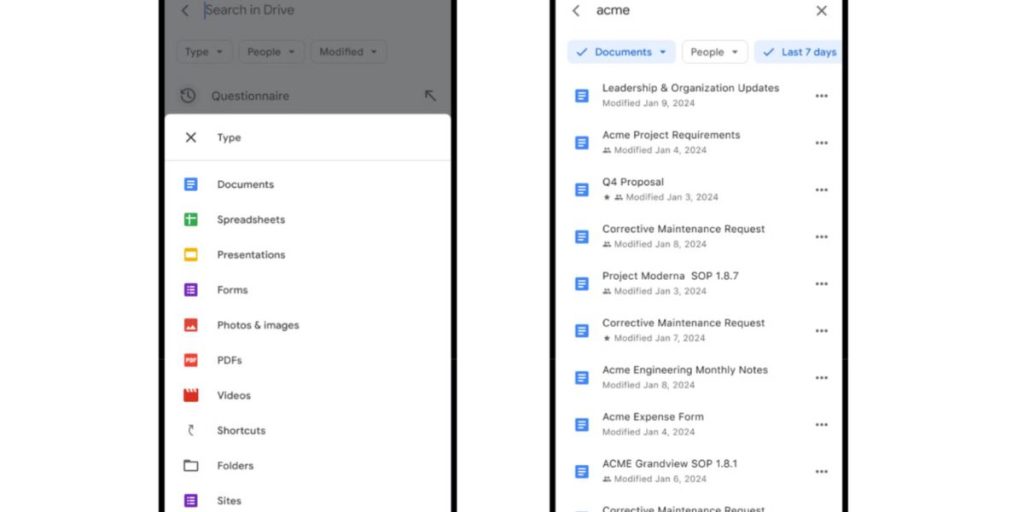 Google Drive introduced advanced search features on Android, just a month after iOS update
