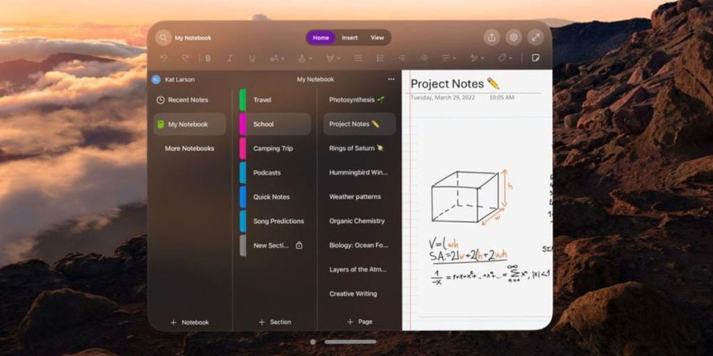 Microsoft OneNote App Now Optimized for Apple Vision Pro